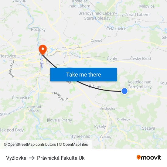 Vyžlovka to Právnická Fakulta Uk map