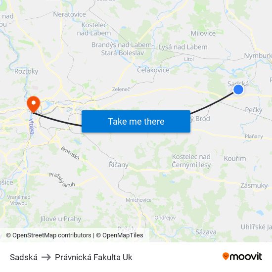 Sadská to Právnická Fakulta Uk map