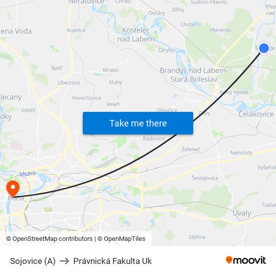 Sojovice to Právnická Fakulta Uk map