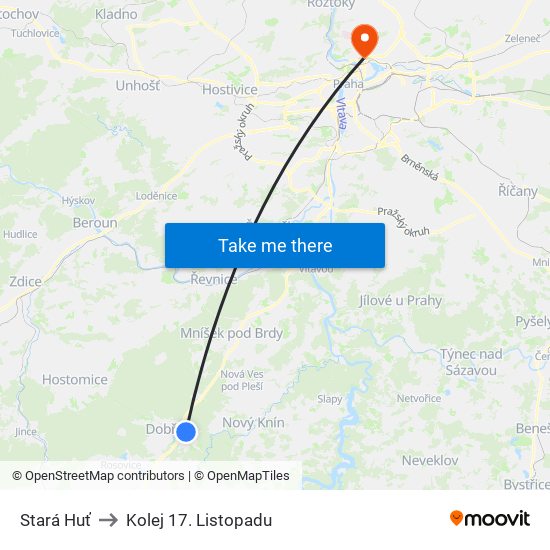 Stará Huť to Kolej 17. Listopadu map