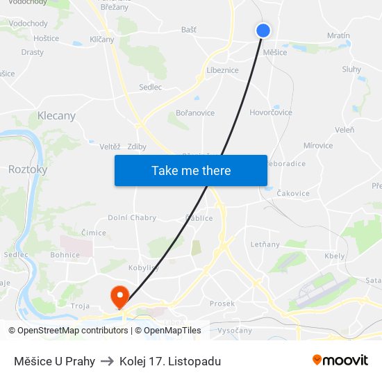 Měšice U Prahy to Kolej 17. Listopadu map