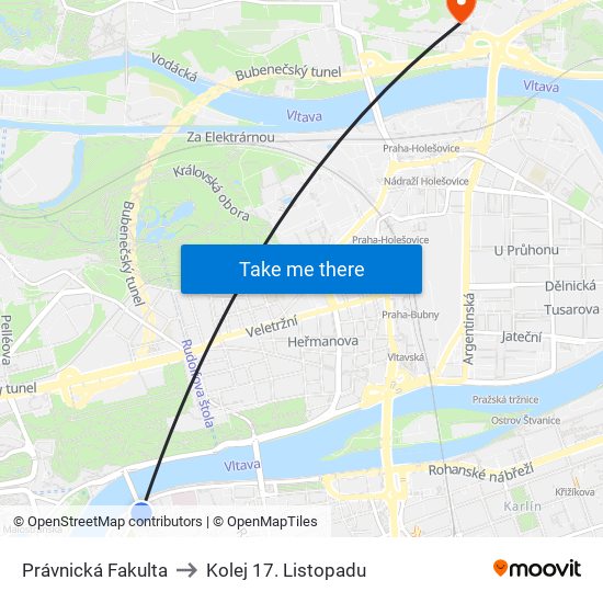 Právnická Fakulta to Kolej 17. Listopadu map