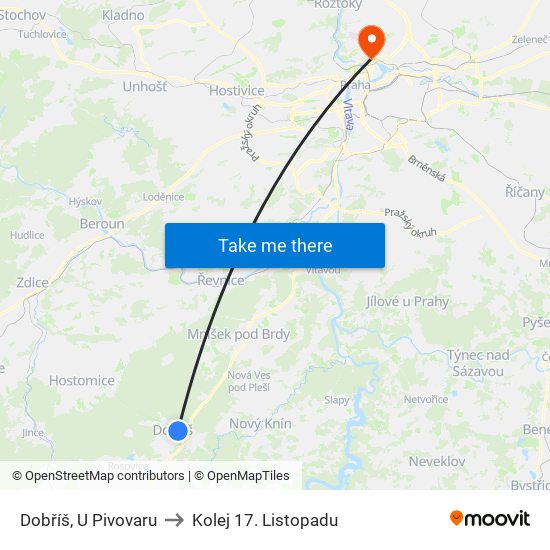 Dobříš, U Pivovaru to Kolej 17. Listopadu map