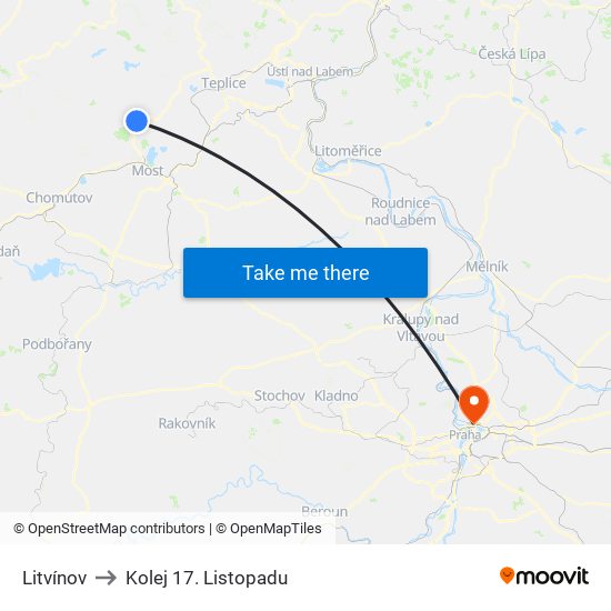 Litvínov to Kolej 17. Listopadu map