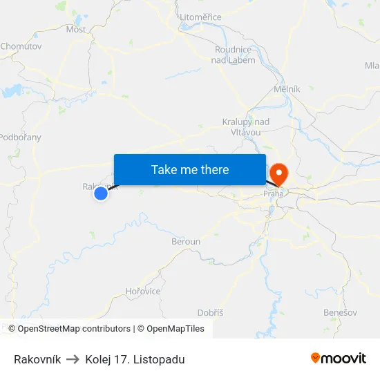 Rakovník to Kolej 17. Listopadu map