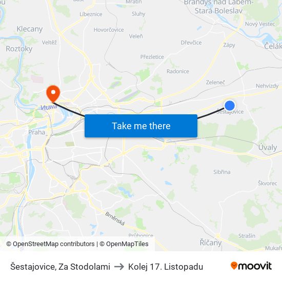 Šestajovice, Za Stodolami to Kolej 17. Listopadu map