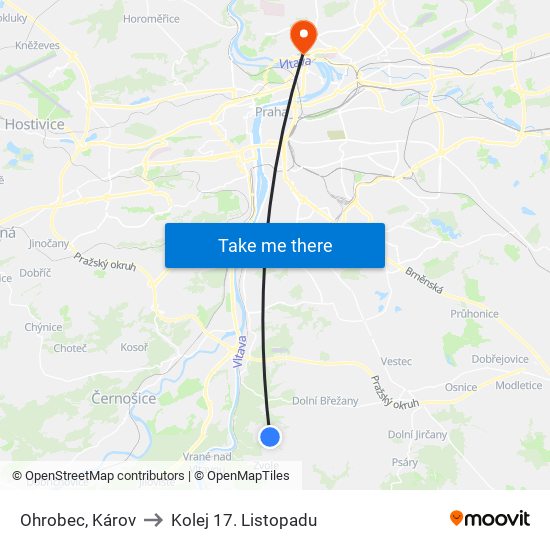 Ohrobec, Károv to Kolej 17. Listopadu map