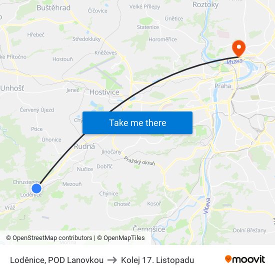 Loděnice, POD Lanovkou to Kolej 17. Listopadu map