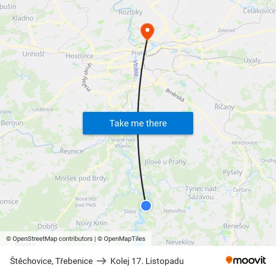 Štěchovice, Třebenice to Kolej 17. Listopadu map