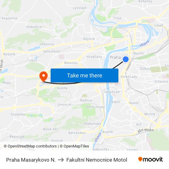 Praha Masarykovo N. to Fakultní Nemocnice Motol map