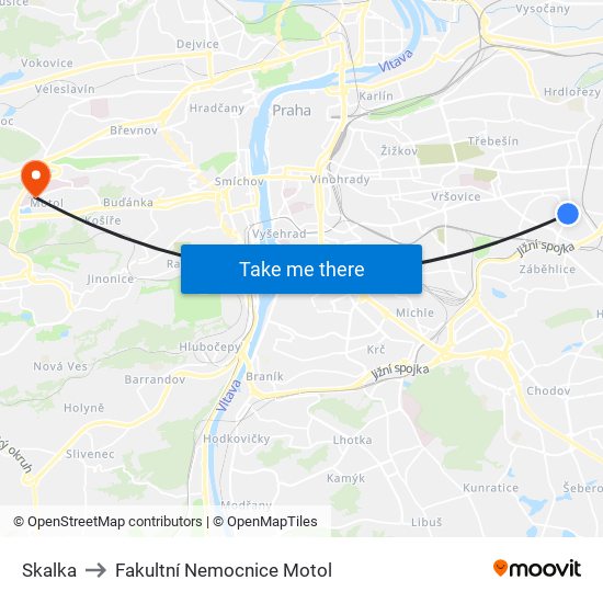 Skalka to Fakultní Nemocnice Motol map