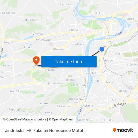 Jindřišská to Fakultní Nemocnice Motol map