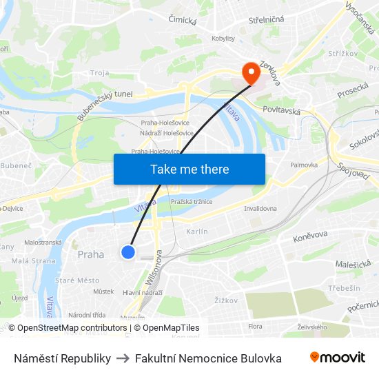 Náměstí Republiky to Fakultní Nemocnice Bulovka map