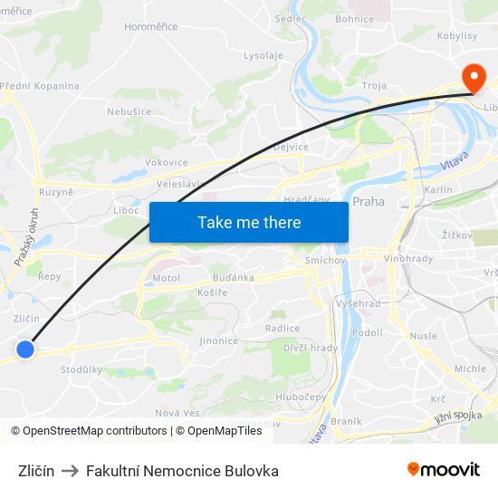 Zličín to Fakultní Nemocnice Bulovka map