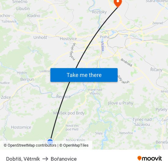 Dobříš, Větrník to Bořanovice map