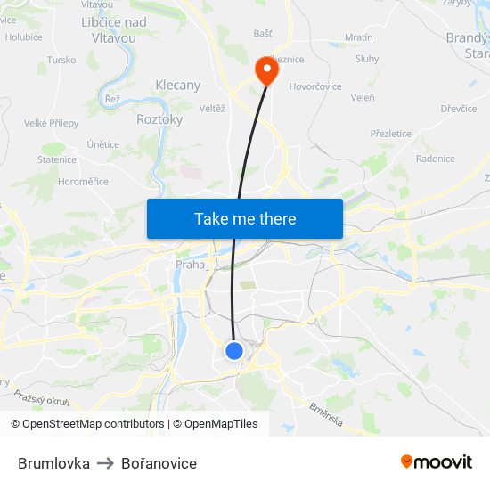 Brumlovka to Bořanovice map