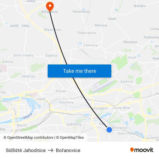 Sídliště Jahodnice (A) to Bořanovice map