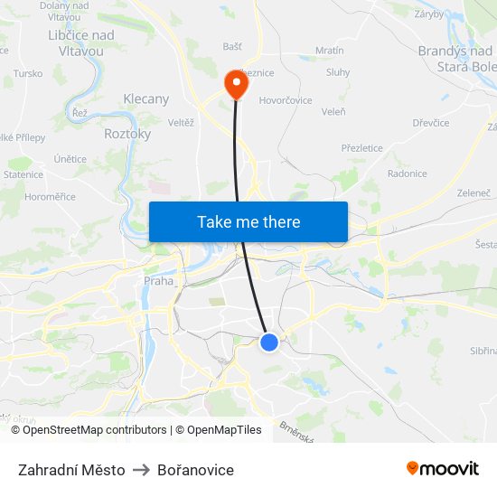 Zahradní Město to Bořanovice map