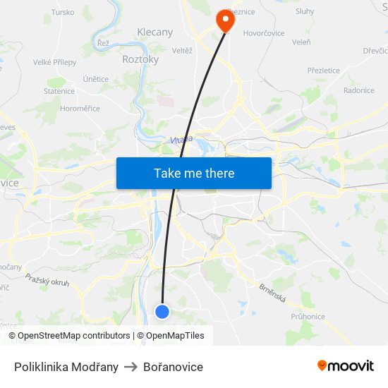 Poliklinika Modřany to Bořanovice map