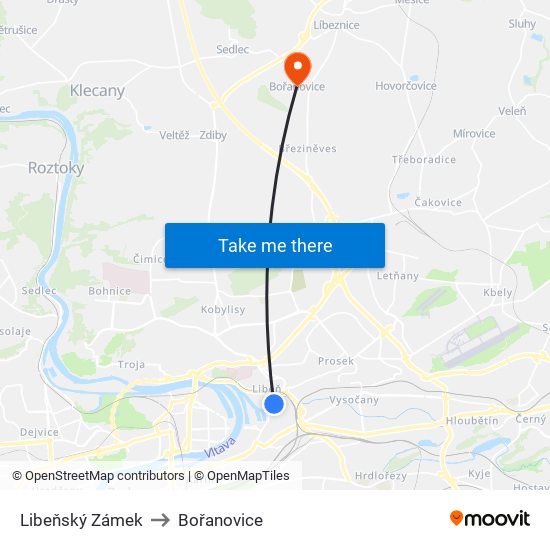 Libeňský Zámek to Bořanovice map