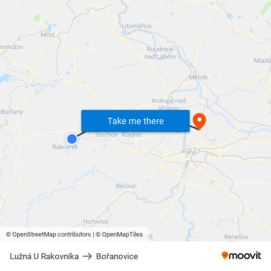 Lužná U Rakovníka to Bořanovice map