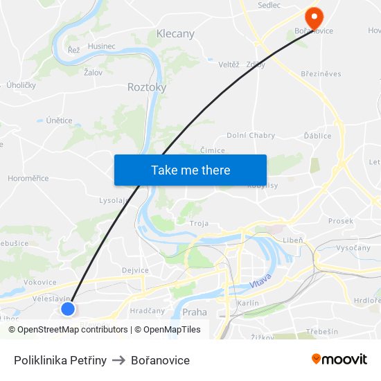 Poliklinika Petřiny to Bořanovice map