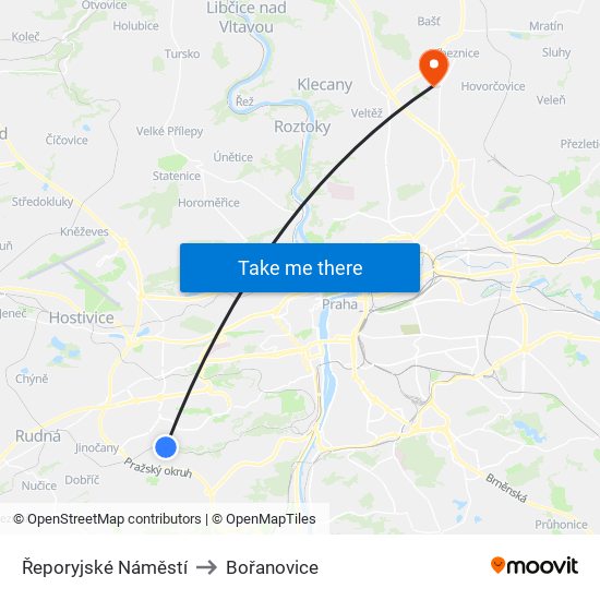 Řeporyjské Náměstí to Bořanovice map