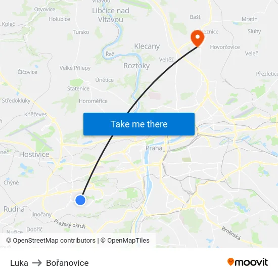 Luka to Bořanovice map