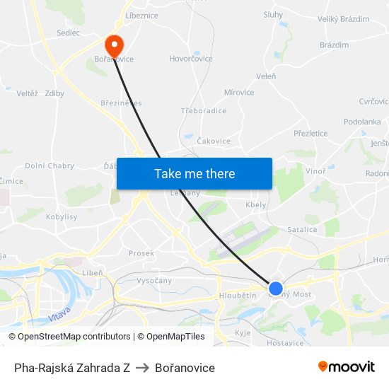 Pha-Rajská Zahrada Z to Bořanovice map