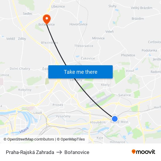 Praha-Rajská Zahrada to Bořanovice map