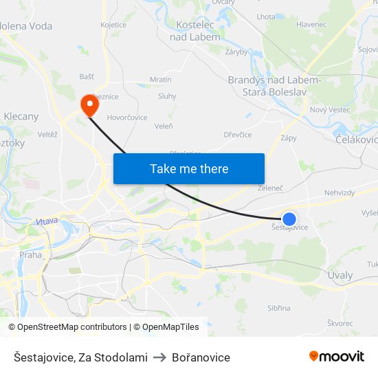 Šestajovice, Za Stodolami to Bořanovice map