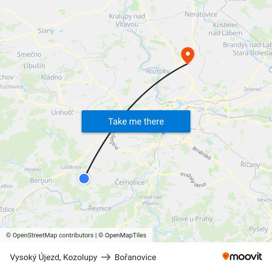 Vysoký Újezd, Kozolupy (A) to Bořanovice map