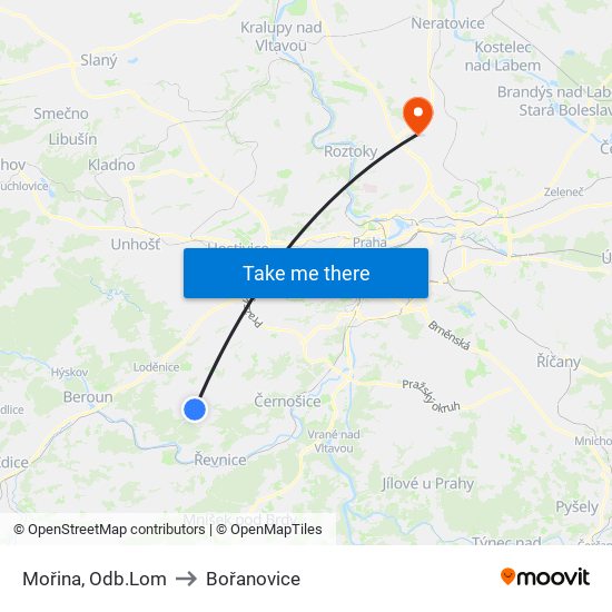 Mořina, Odb.Lom to Bořanovice map