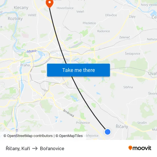 Říčany, Kuří to Bořanovice map