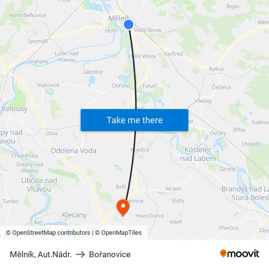 Mělník, Aut.Nádr. to Bořanovice map