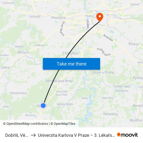 Dobříš, Větrník to Univerzita Karlova V Praze – 3. Lékařská Fakulta map