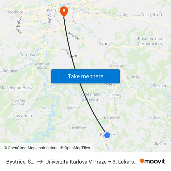 Bystřice, Škola to Univerzita Karlova V Praze – 3. Lékařská Fakulta map