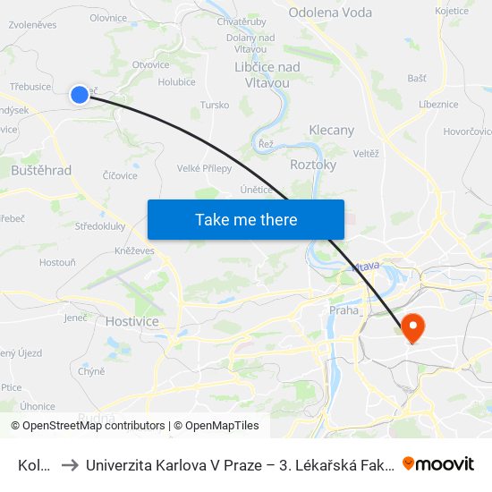 Koleč to Univerzita Karlova V Praze – 3. Lékařská Fakulta map