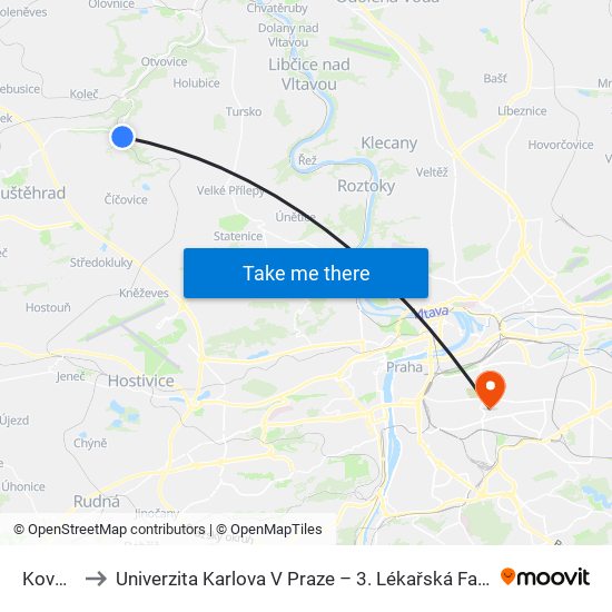 Kováry to Univerzita Karlova V Praze – 3. Lékařská Fakulta map