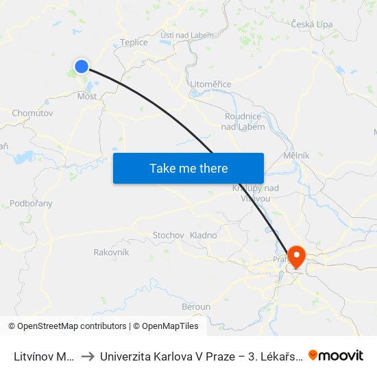 Litvínov Město to Univerzita Karlova V Praze – 3. Lékařská Fakulta map