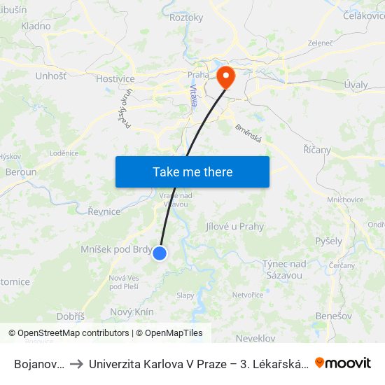 Bojanovice to Univerzita Karlova V Praze – 3. Lékařská Fakulta map