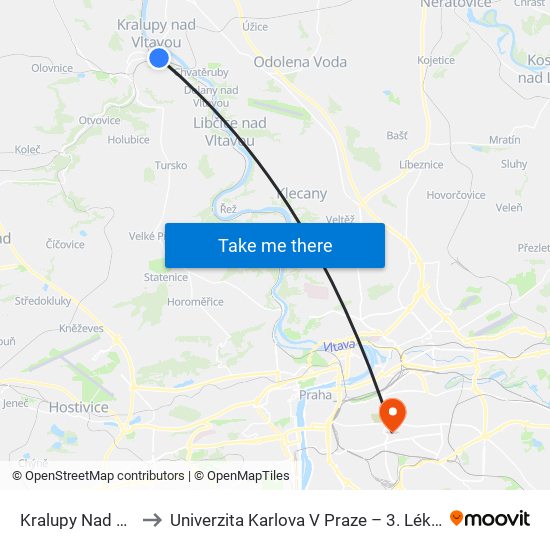 Kralupy Nad Vltavou to Univerzita Karlova V Praze – 3. Lékařská Fakulta map