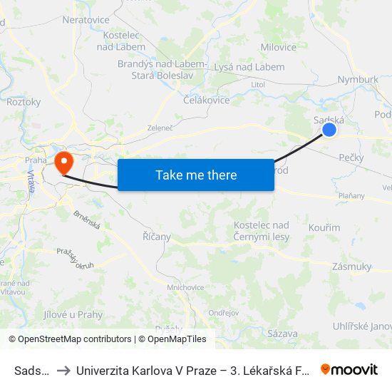 Sadská to Univerzita Karlova V Praze – 3. Lékařská Fakulta map