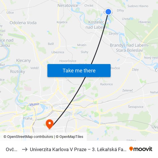 Ovčáry to Univerzita Karlova V Praze – 3. Lékařská Fakulta map