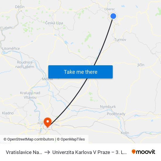 Vratislavice Nad Nisou to Univerzita Karlova V Praze – 3. Lékařská Fakulta map