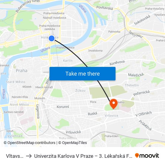 Vltavská to Univerzita Karlova V Praze – 3. Lékařská Fakulta map