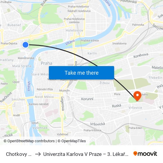 Chotkovy Sady to Univerzita Karlova V Praze – 3. Lékařská Fakulta map