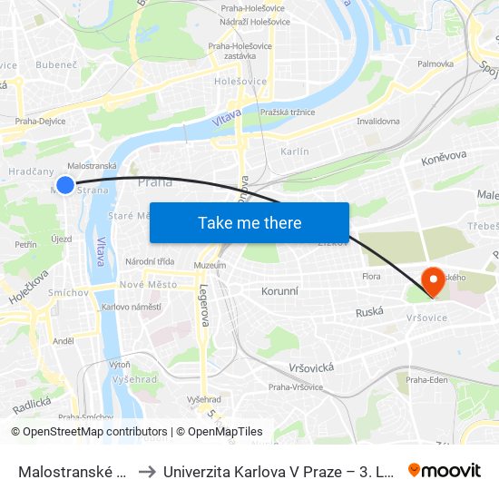 Malostranské Náměstí to Univerzita Karlova V Praze – 3. Lékařská Fakulta map