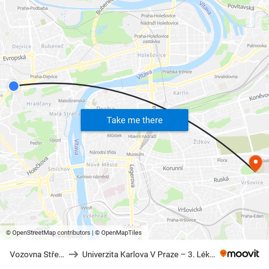 Vozovna Střešovice to Univerzita Karlova V Praze – 3. Lékařská Fakulta map
