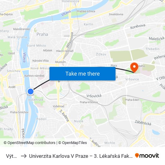 Výtoň to Univerzita Karlova V Praze – 3. Lékařská Fakulta map